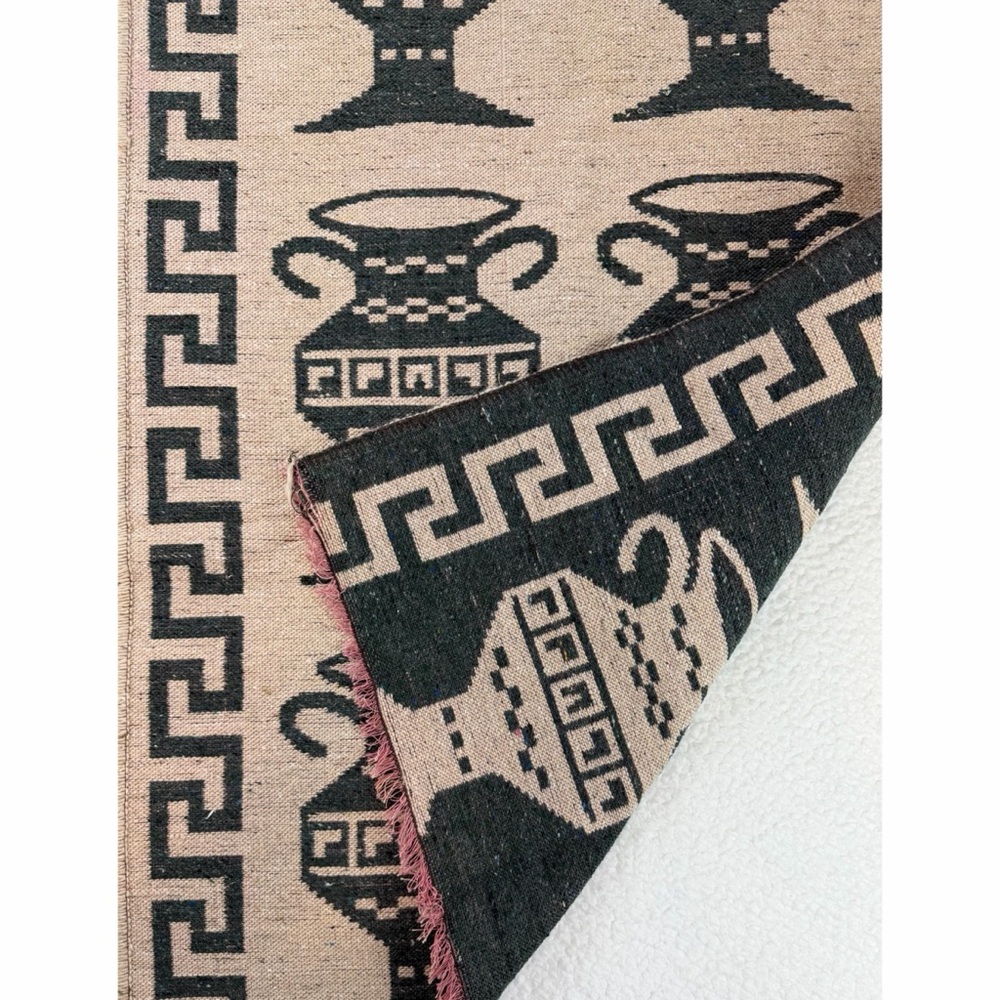 Tan/Black Woven Wall Tapestry with Greek Vase Design - Picture 7 of 12